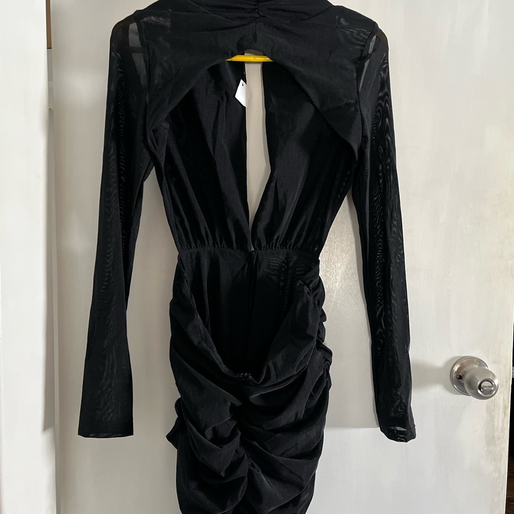 AKIRA Black Ruched Long Sleeve Dress